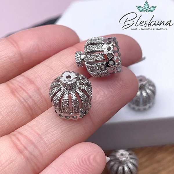 13,2*12,7 мм Цвет серебро, Концевик корона со стразами 