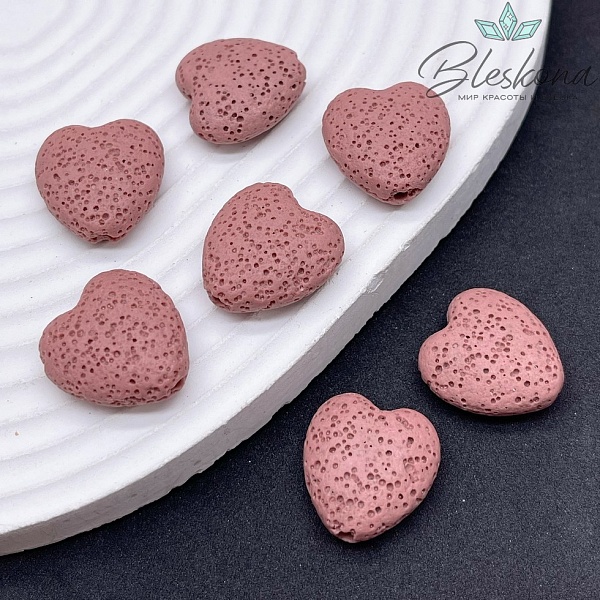 Бусина сердце Лава Вулканическая розовое 20*19 мм