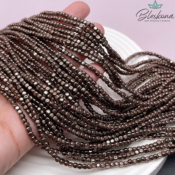 3 мм Гематин, куб округленные стороны, коричневый (шоколадный) имитация 