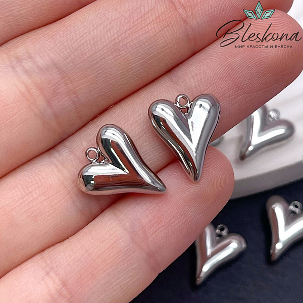 14,8*12,2 мм Цвет серебро, Подвеска сердце объемное
