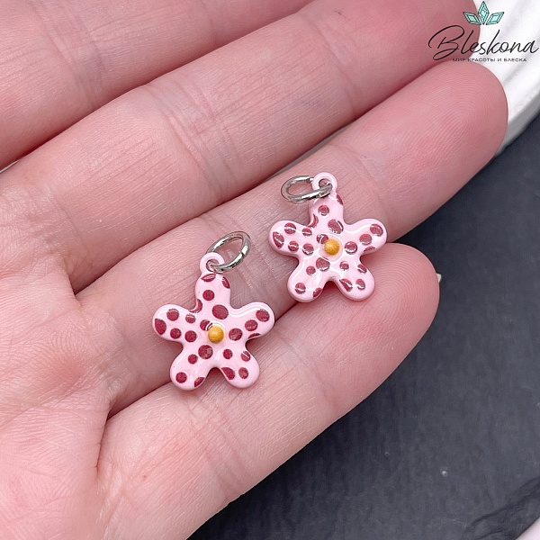 16*13,5 мм, Цвет серебро, Подвеска Цветок розовая эмаль