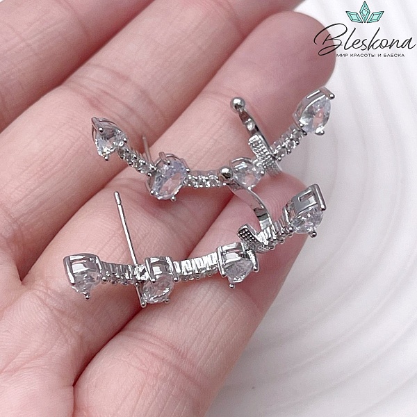 34*6 мм Цвет серебро, Кафф цирконы 