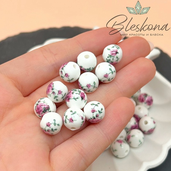 10 мм Керамика Бусина роспись гжель №5 (штучно)