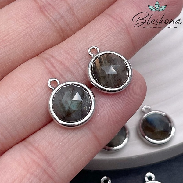 11,5мм, цвет серебро ,Подвеска круг мини Лабрадор огранка