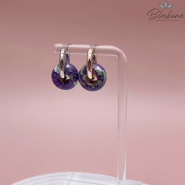 Бублик Агат белый зелено- фиолетовые узоры (имитация) 15 мм