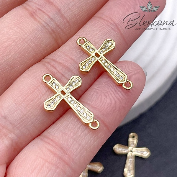 20,5*13,5 мм цвет золото, Коннектор Крест стразы 