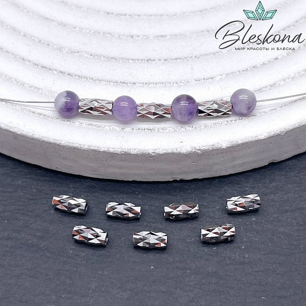 6*3 мм Цвет серебро, Бусина бочонок резная