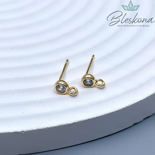 4 мм Цвет золото, Пусеты круг циркон