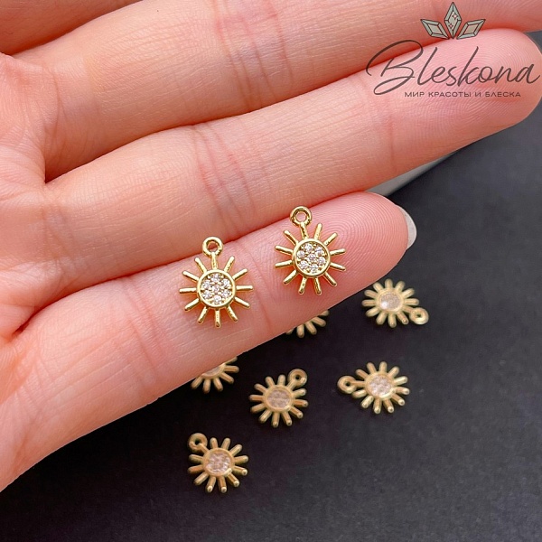 10,5*9 мм Цвет золото, Подвеска мини солнце цирконы 