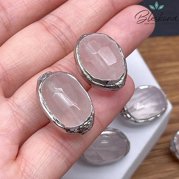 19*15 мм Цвет серебро, Бусина Розовый Кварц в обрамлении