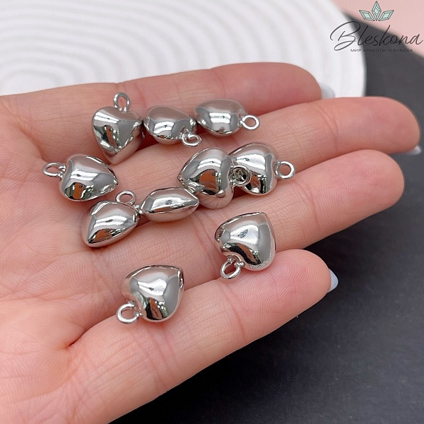 11*14мм Цвет серебро Подвеска Сердце объемное гладкое малое