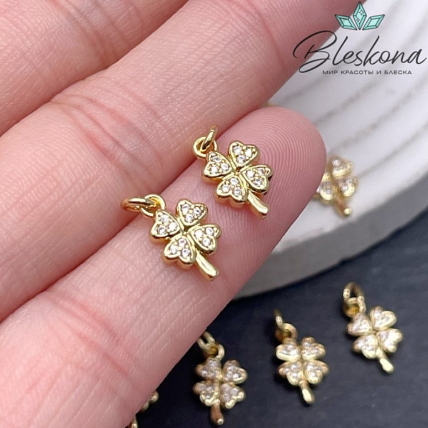 11,3*7 мм Цвет золото, Подвеска Клевер цирконы 
