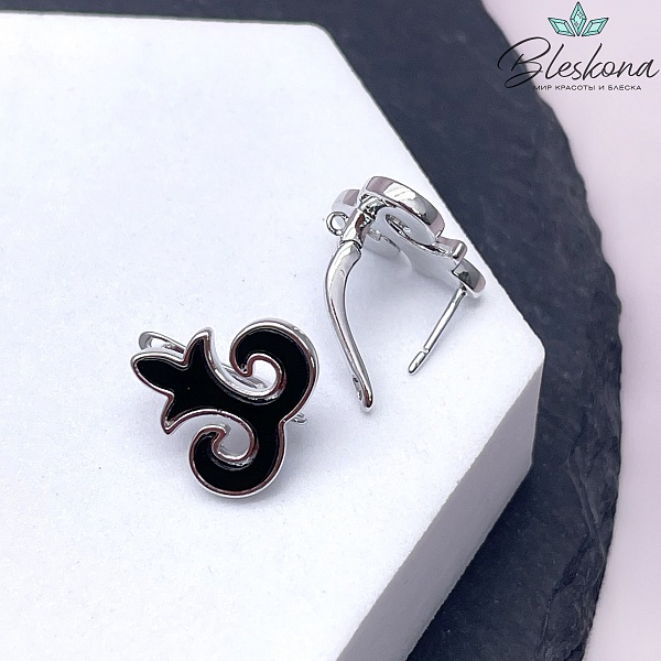 15*16 мм Цвет серебро, Швензы Этно черная керамика