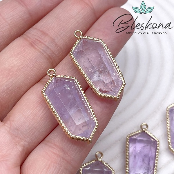 13,5*30мм, цвет золото ,Подвеска Шестиугольник Лавандовый Аметист в обрамлении цирконы