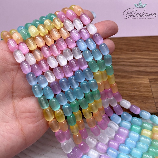 Селенит микс (тонированный) бочата 9*6 мм 