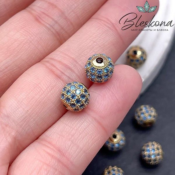 Ø8 мм Бусина с цирконами, цвет золото