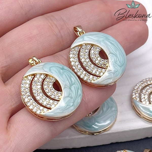 24мм, Цвет золото, Подвеска Луна эмаль цирконы