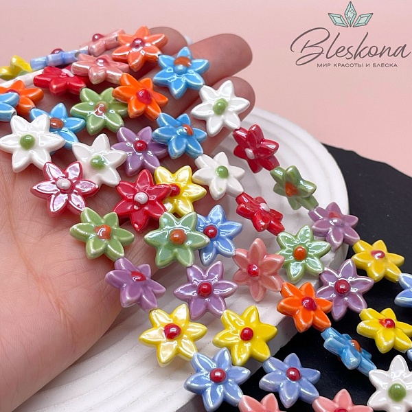 15*16 мм Керамика бусина цветок  микс