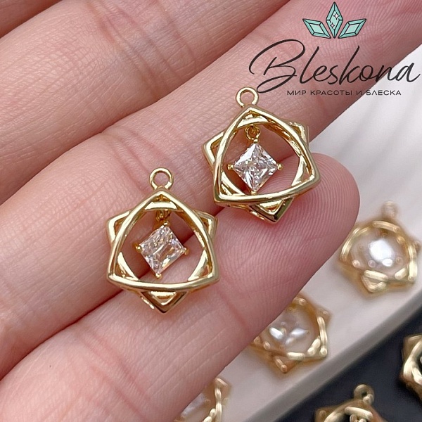 12*15,8 мм Цвет золото, Подвеска звезда Давида ромб циркон