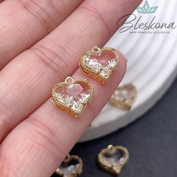 11,5*12 мм Цвет золота, Подвеска сердце белый циркон