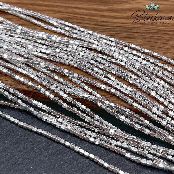 2 мм Гематин, цвет светлое серебро, шестигранник имитация 