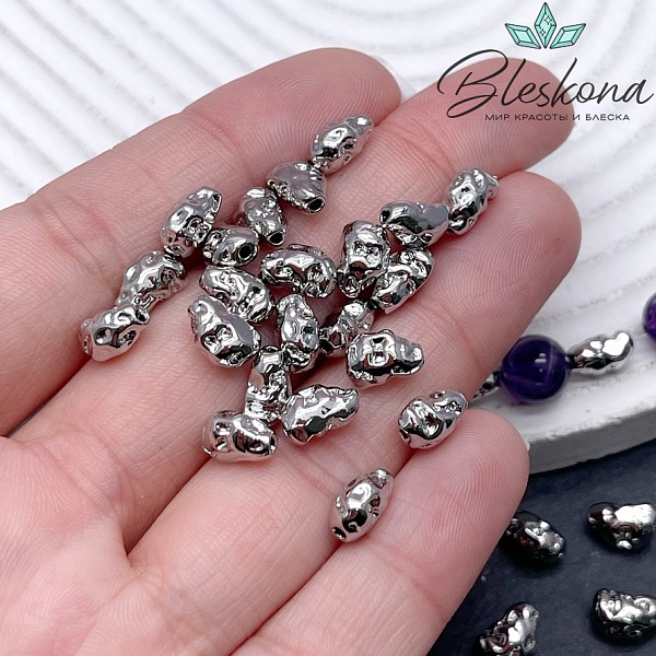 8*5,5 мм Цвет серебро, Бусина фриформ мятая 