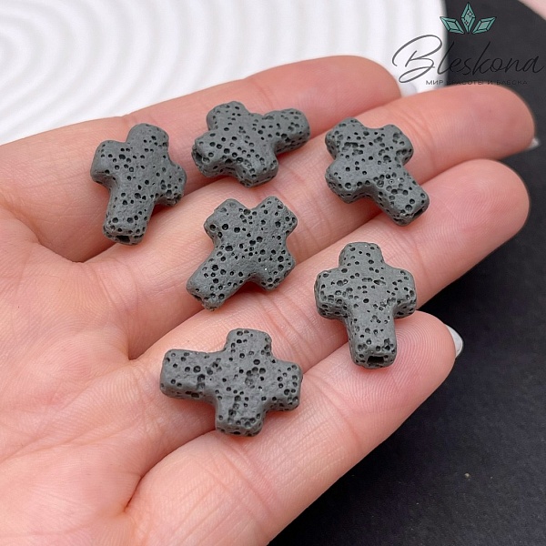 Лава Вулканическая Бусина крест темно- серый 17*13 мм