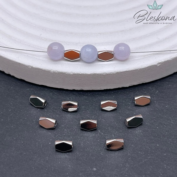 6*4 мм Цвет серебро, Бусина 3 грани