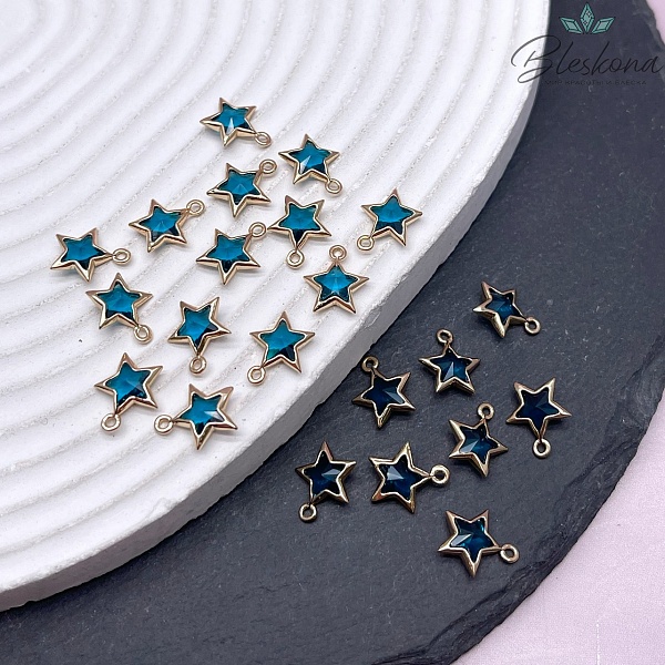 9 мм, Подвеска звезда бирюзовая , цвет золото