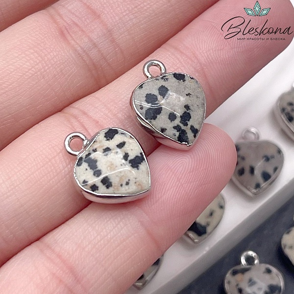 12,5 мм Цвет серебро, Подвеска Сердце Яшма далматиновая огранка