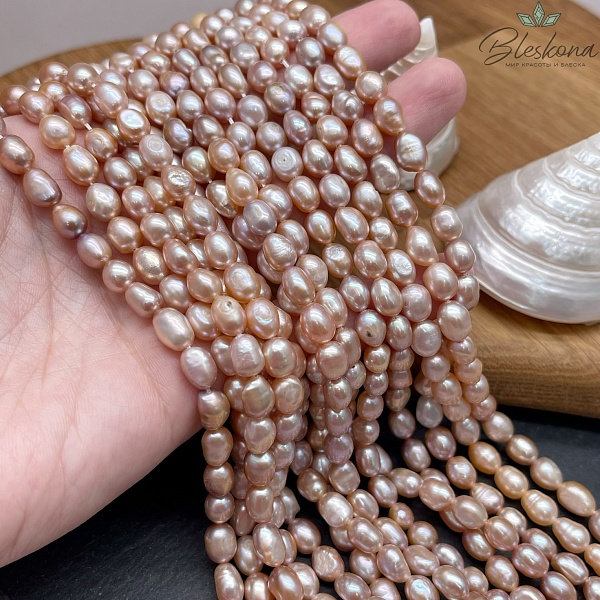 Жемчуг барочный рис пудровый 6-6,5 мм