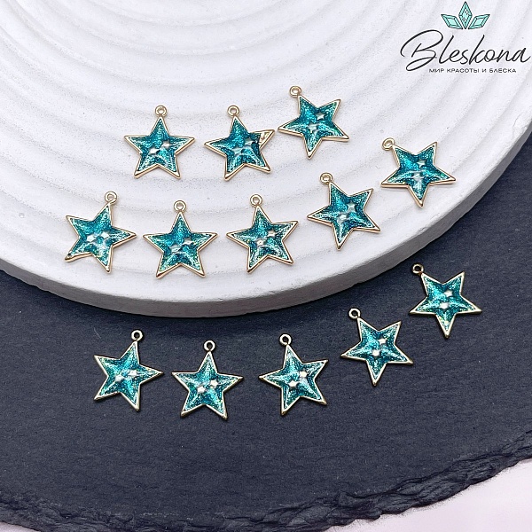 11*12,7мм, цвет золото, Подвеска Звезда Бирюзовая 
