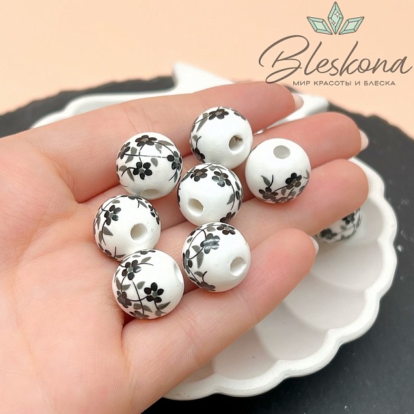 14 мм Керамика Бусина роспись гжель №7 (штучно)