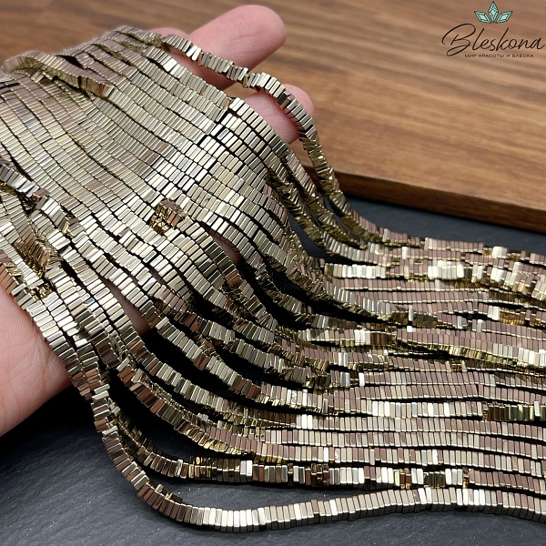 3 мм Гематин имитация, цвет темное золото, квадрат