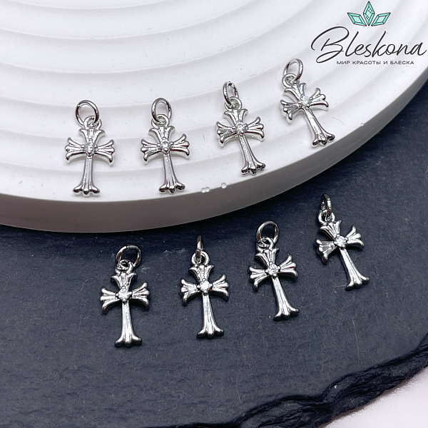 12,5*7 мм Цвет серебро, Подвеска крест цирконы
