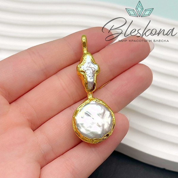 50*20 мм Цвет золото, Подвеска  Жемчуг крест круг