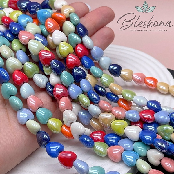 10 мм Бусина сердце, керамика цвет микс