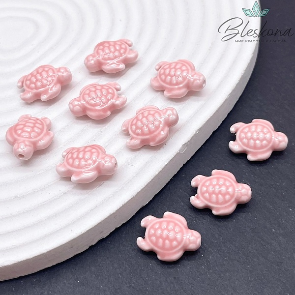 14*18 мм Керамика бусина черепашка розовая