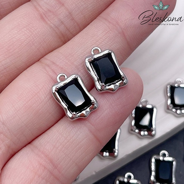 14*9 мм Цвет серебро, Подвеска прямоугольник черный циркон
