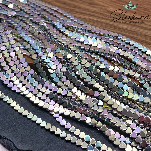 4 мм Гематин, цвет хамелеон №2, сердце плоское имитация