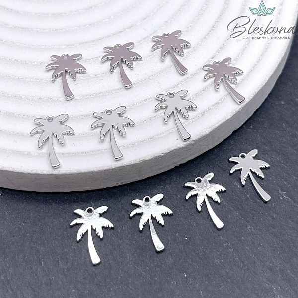 Подвеска Пальма гладкая, цвет серебро 14*10,4мм