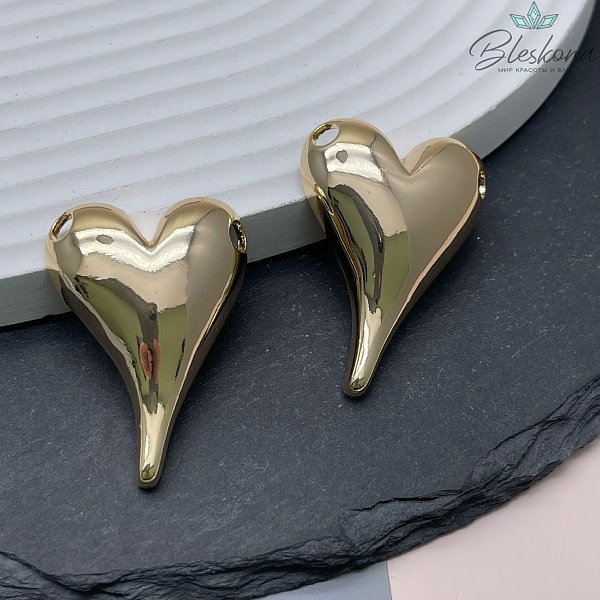 36*26 мм Цвет золото, Подвеска-бусина Сердце объемное крупное