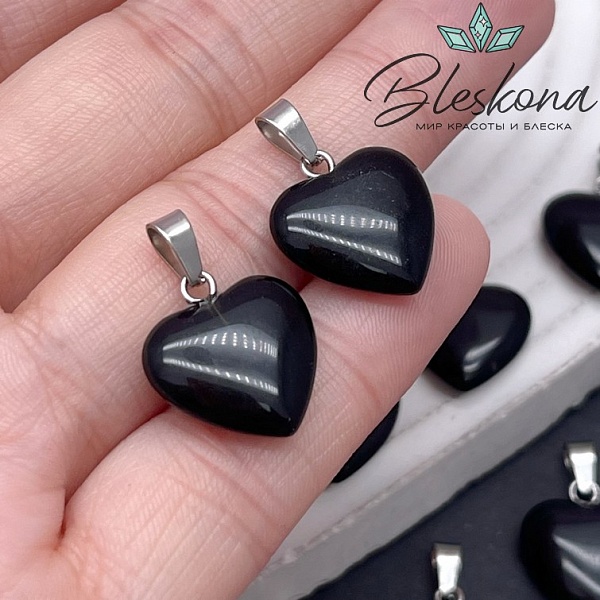 16*15 мм Цвет серебро, Подвеска Сердц Раухтопаз (Морион)