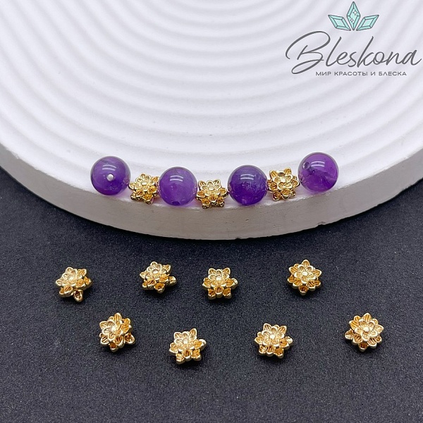 6 мм Цвет золото, Бусина цветок