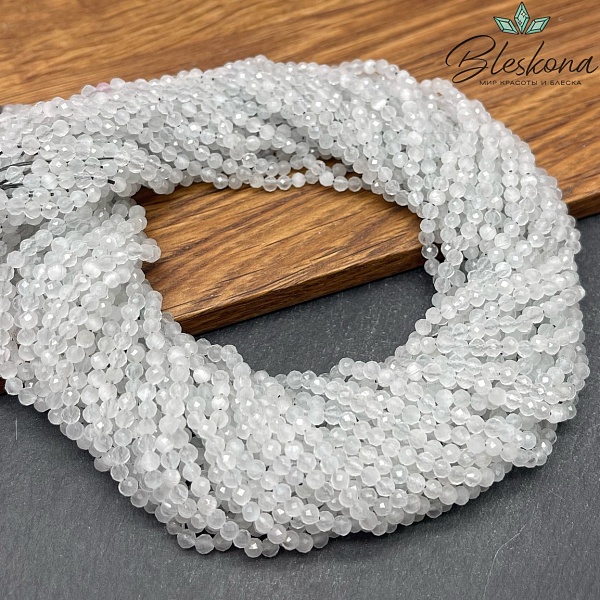 Кошачий глаз светло-серый микроогранка (имитация) 3 мм