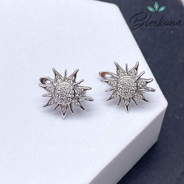 18*15 мм Цвет серебро, Швензы Солнышко с цирконами Люкс  