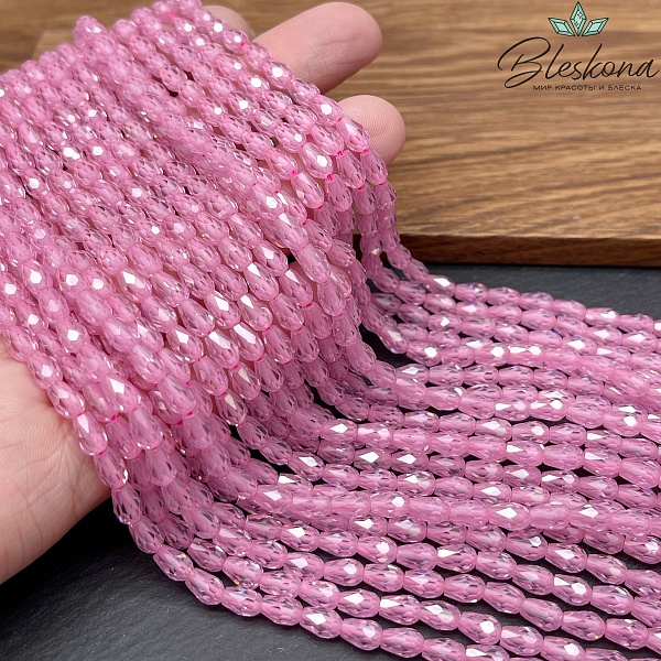 Циркон капля огранка розовый 6*4 мм (кубический цирконий, фианит) 