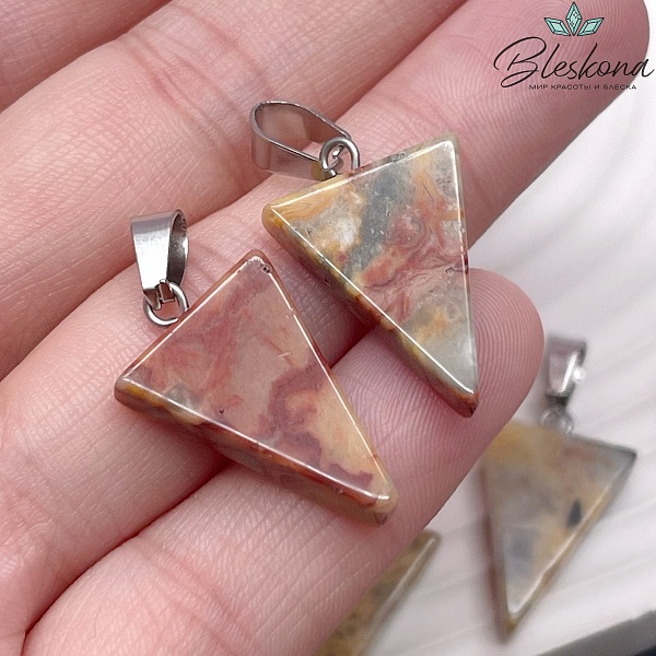 22,5*15 мм Цвет серебро, Подвеска треугольник Агат Кружевной