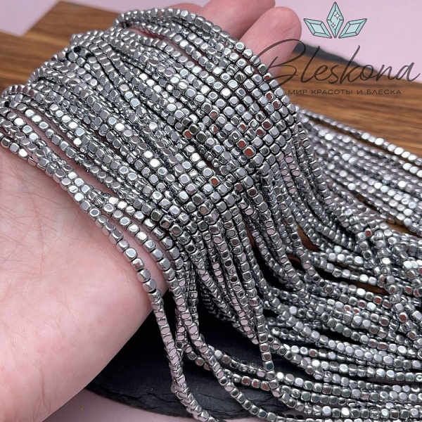 3 мм Гематин, куб округленные стороны, темное серебро имитация