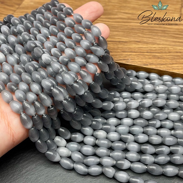 Кошачий глаз светло-серый рис (имитация) 9*6 мм